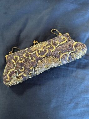 Arden B Purple and Gold Embellished Evening Clutch